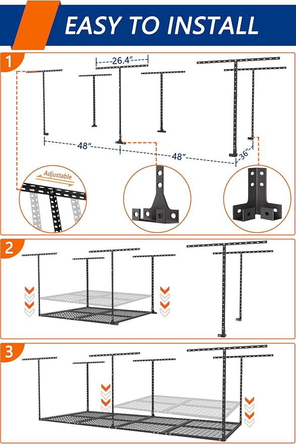 3 x 8FT Overhead Garage Storage Rack, Adjustable Ceiling Storage Racks - Image 6