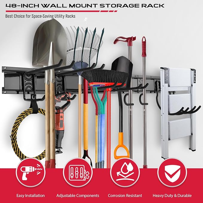 48" Heavy Duty Garage Wall Organizer, Wall Mount Tool Storage Rack - Image 6