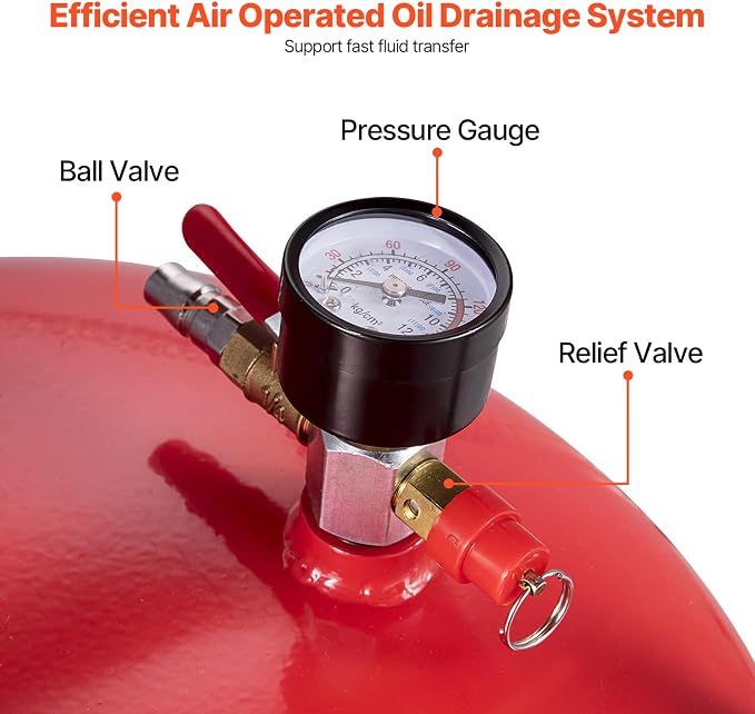 VEVOR 20-Gallon Waste Oil Drain Tank, Air Operated Portable Oil Drainer - Image 4