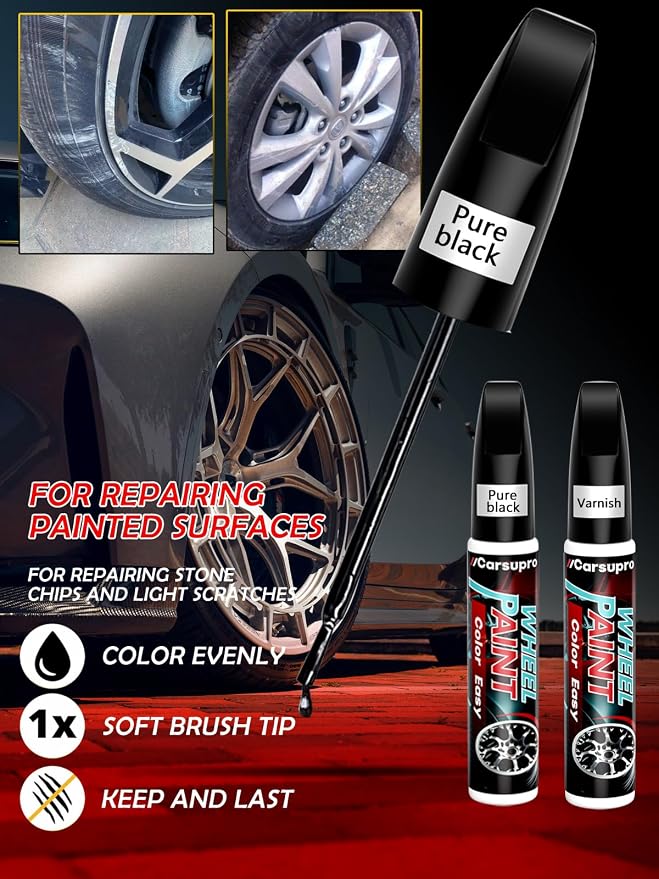 Black Rim Touch Up Paint. Wheel Scratch Repair Pen. Car Rim Paint Pen Quick And - Image 2