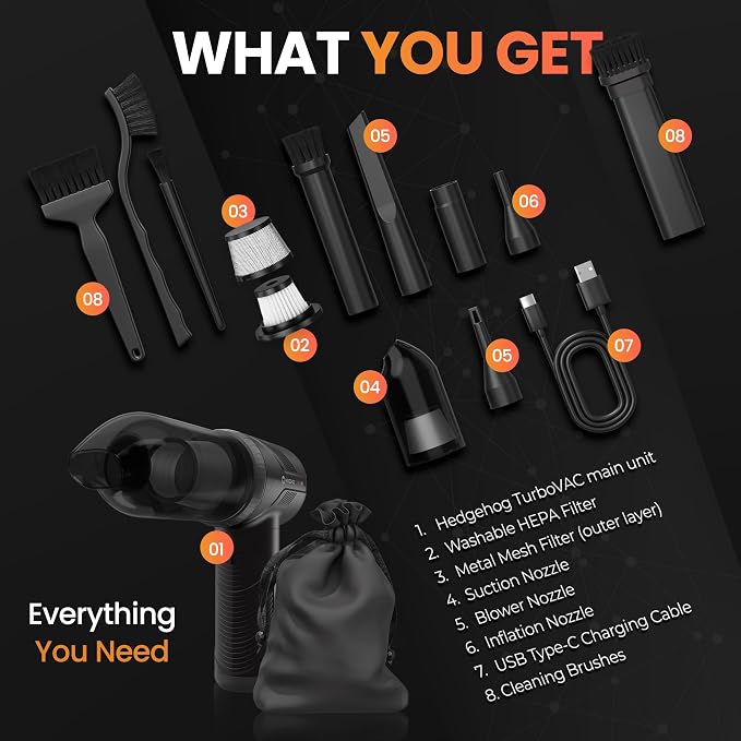 Hedgehog TurboVAC 3 in 1 Portable Car Vacuum Cleaner, Blower & Air Pump - Image 7