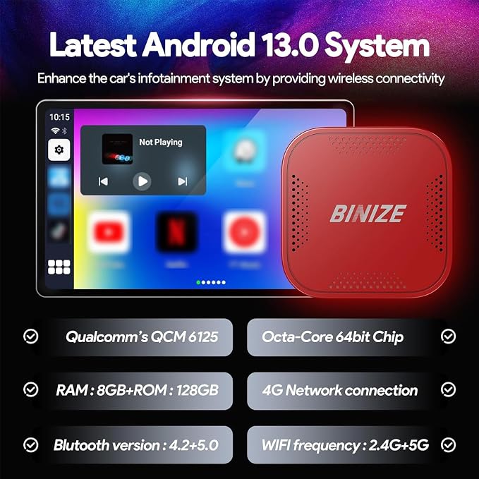 Binize Carplay Ai Box Android 13 AndroidAuto AI Box Wireless Carplay - Image 2
