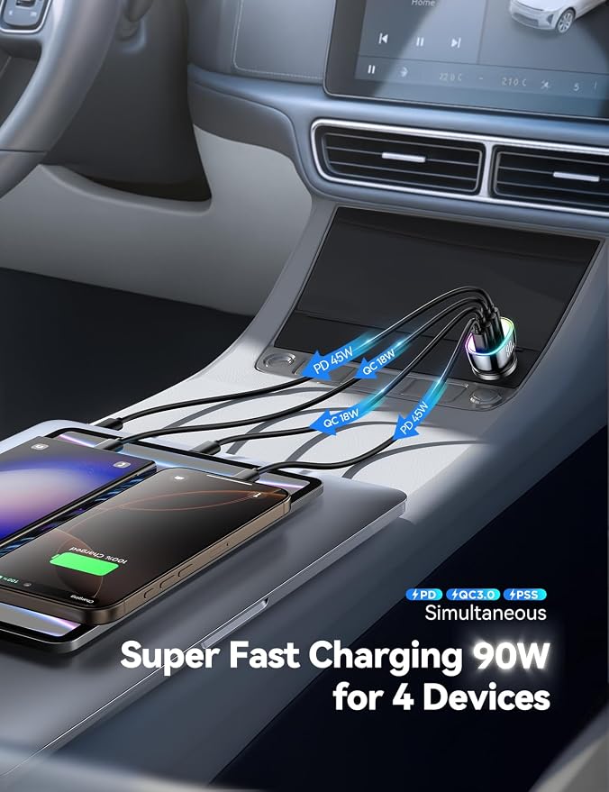 JOYROOM Car Charger USB C, 90W 4 Port Car Charger Adapter - Image 5