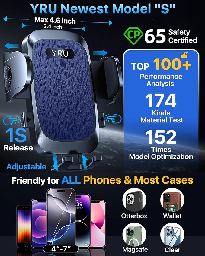 YRU Cell Phone Holder for Car Dashboard Windshield Phone Stand for iPhone16 15 - Image 3