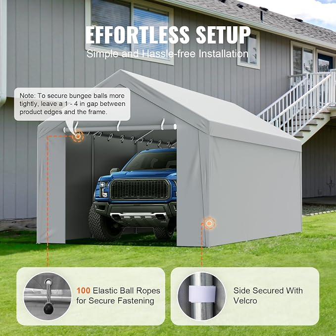 VEVOR Carport Replacement Canopy Cover Top + Side Wall 13 x 20 ft, Garage Tent - Image 5