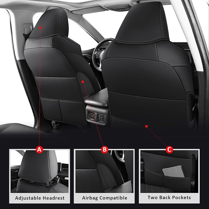 MIROZO Seat Covers for rav4, Waterproof Car Seat Covers Faux Leather Seat Cover - Image 2