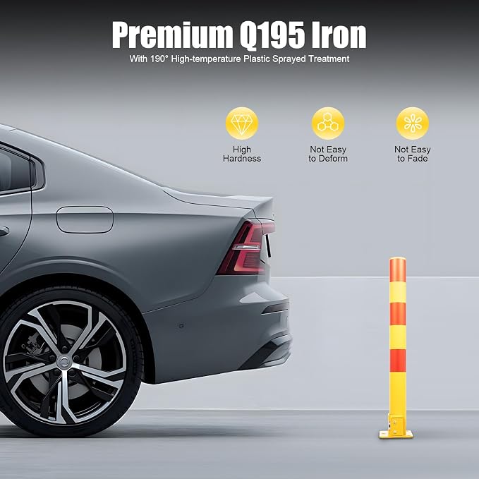 23In Q195 Iron Pipe Safety Bollard Yellow & Red Parking Barrier, Automatic - Image 3