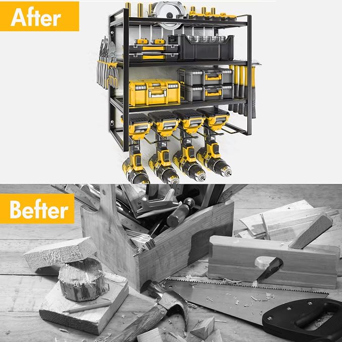 Wall Mount Power Tool Organizer, 4 Layer 4 Drill Hangers Storage Rack, Tool - Image 3