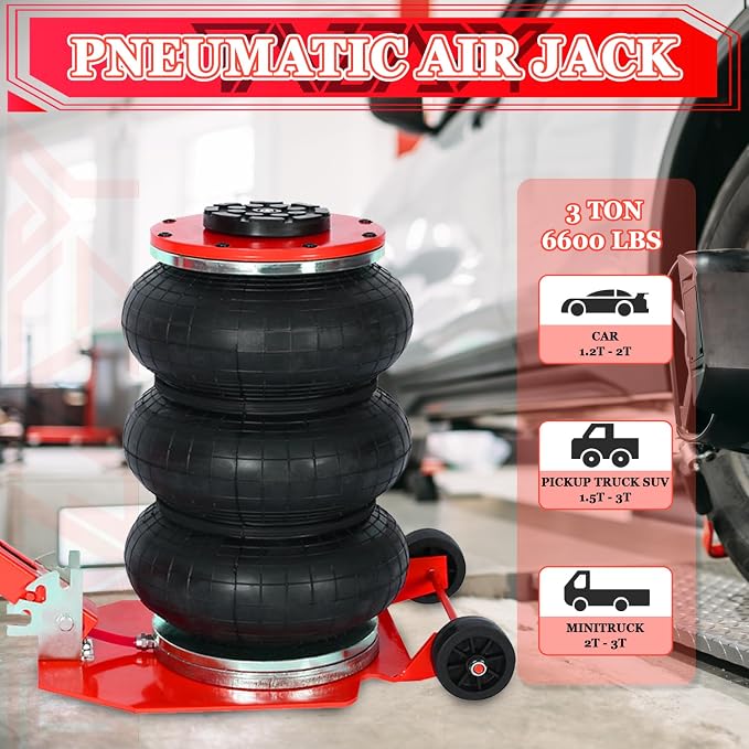 3T Triple Bag Air Jack 6600lbs Pneumatic Jack 3s Fast Lift Up 16in Airbag Jack - Image 2