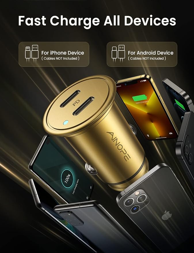 AINOPE Super Fast USB C Car Charger, 56W Fast Charging, Smallest All Metal 12V - Image 6