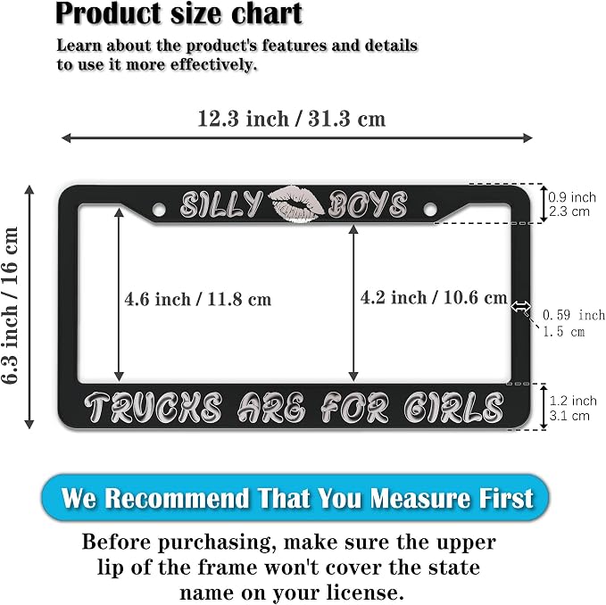 License Plate Frame Black and White License Plate Protector Silly Boys Trucks - Image 2