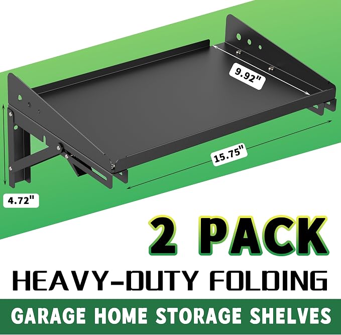 ULIBERMAGNET Garage Folding Storage Rack Shelves, 100LB Metal Wall Mounted - Image 2