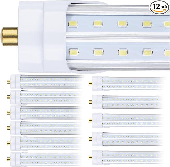 12 Pack, 100W 8ft Led Bulbs, 100lm 6000k 8' Led Bulbs, V Shaped Clear Cover T8 by DOUYIDOUBEST-LEDLIGHTING