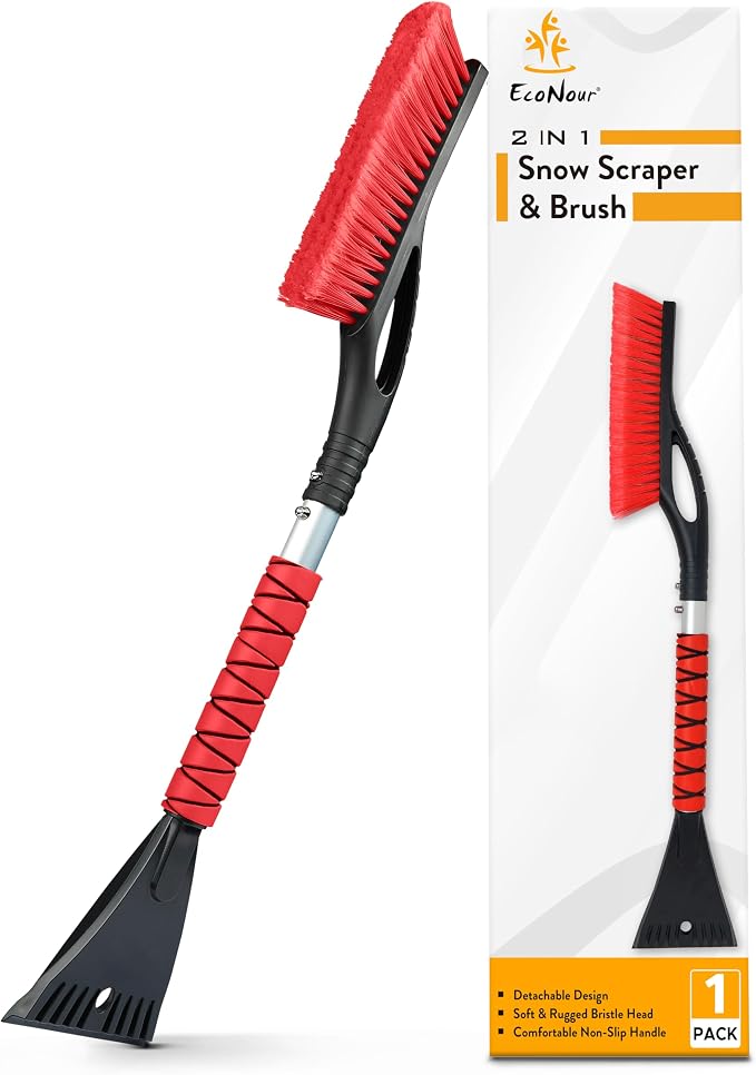 EcoNour 27" Aluminum Car Snow Scraper and Brush | Scratch-Free Weaved Bristle by EcoNour