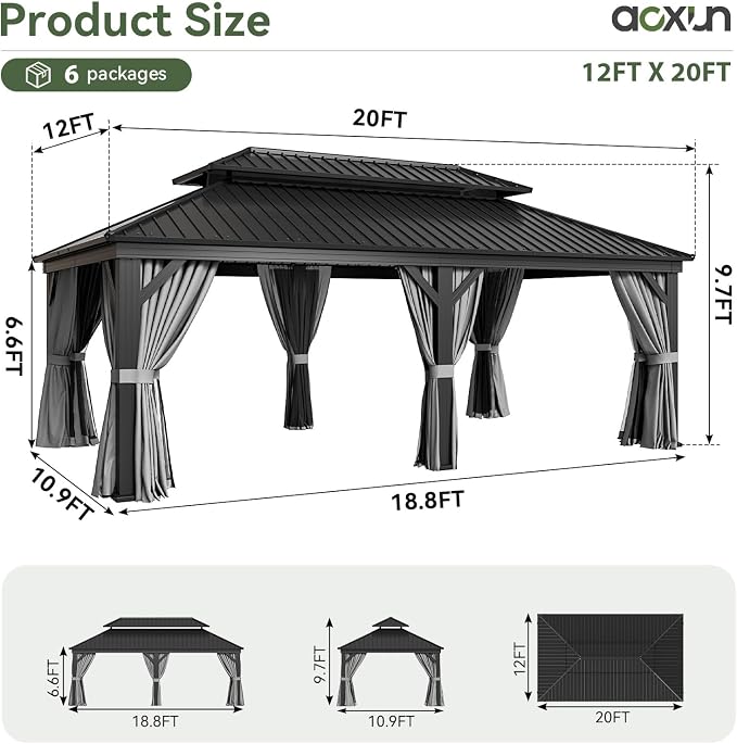 Aoxun 12' X 20' Hardtop Gazebo, Aluminum Outdoor Gazebo - Image 8