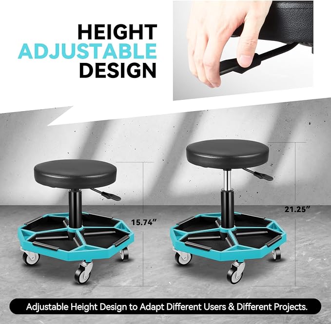 Auto Dynasty Mechanic Stool, Adjustable Rolling Pneumatic Creeper Garage Shop - Image 2