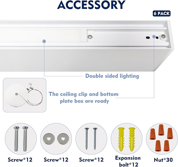 6PK 4FT LED Linear Light, 40W Down 15W Up Light, 3000/3500/4000/5000K CCT - Image 3