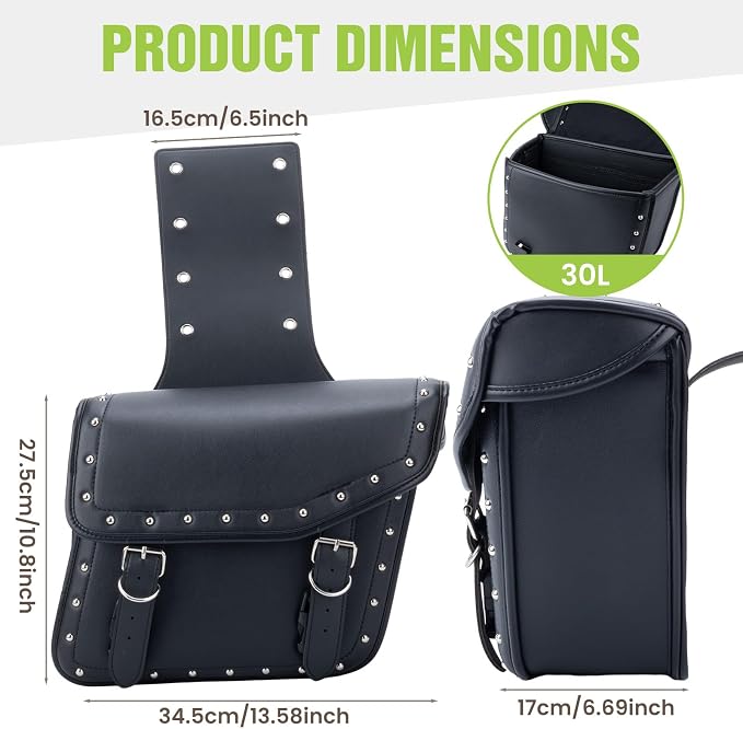 30L Motorcycle Saddlebags Water-Resistant PU Leather Storage - Image 3