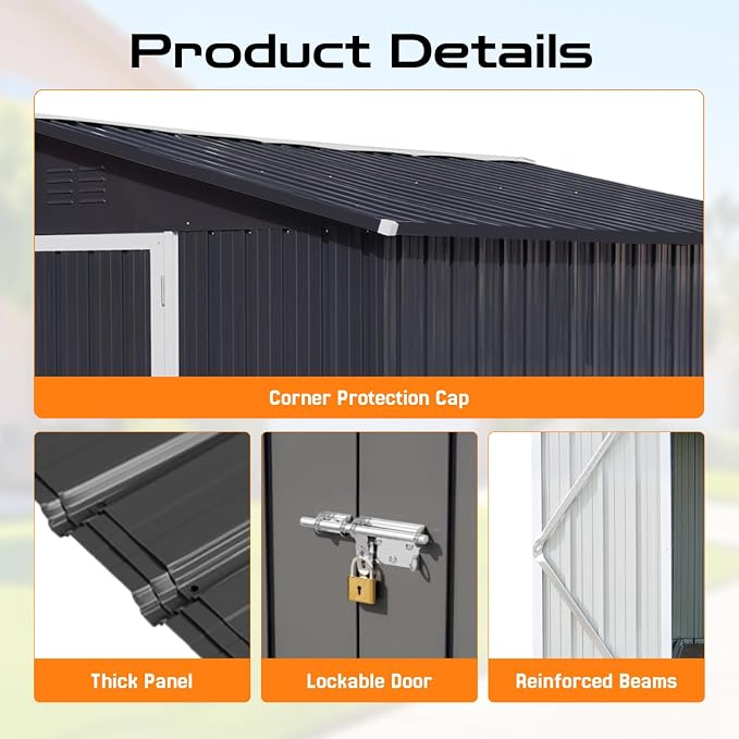 6 x 4 FT Outdoor Storage Metal Shed, Bike Garden Tool Shed - Image 3