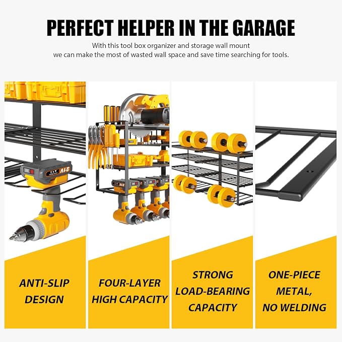 Wall Mount Power Tool Organizer, 4 Layer 8 Drill Hangers Storage Rack, Tool - Image 5