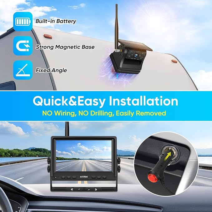 Solar Wireless Magnetic Backup Camera, 9900mAh Battery Powered Rechargeable - Image 5