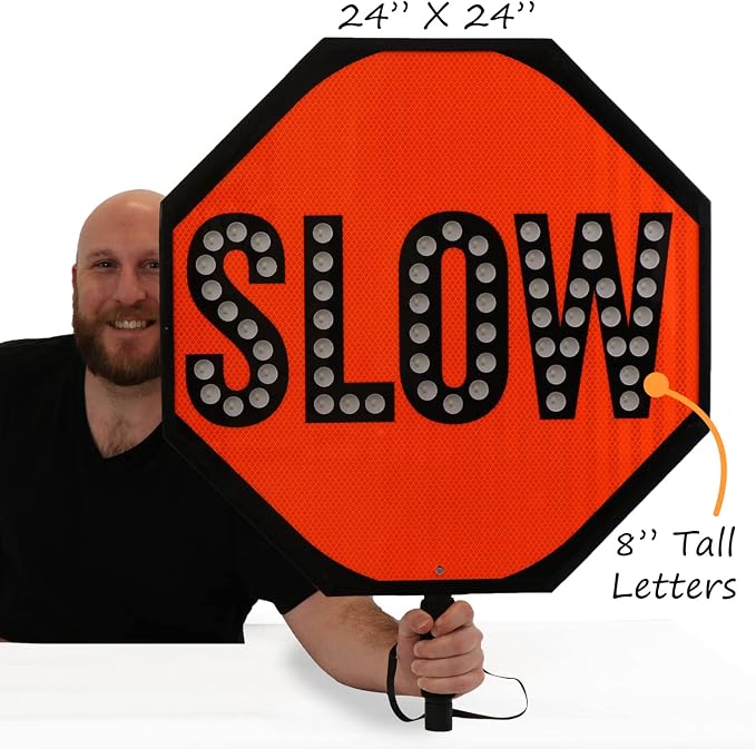 SmartSign 24" LED Stop/Slow Paddle, Rechargeable Battery & Charger, 2-Sided - Image 4