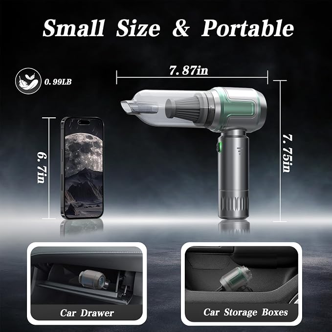 Car Vacuum Portable Cordless, 16000PA Powerful Car Vacuum Cleaner, 7 in 1 Mini - Image 5