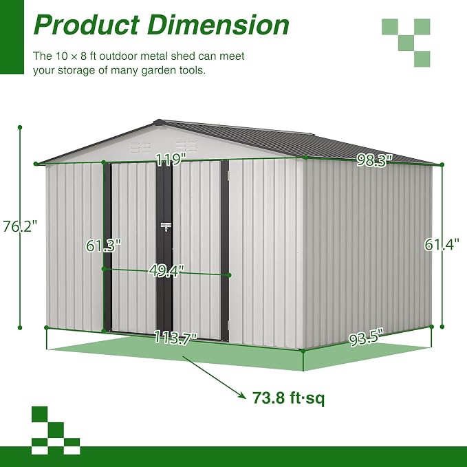 10X8 FT Outdoor Tool Storage Shed - Image 2