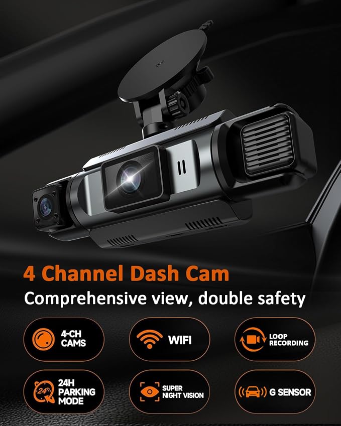 4 Channel WiFi Dash Cam with 32GB Card, 4 * 1080P Dash Camera - Image 2