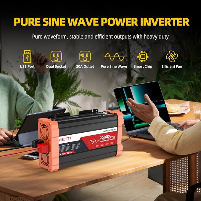 BELTTT 2000W Pure Sine Wave Inverter, Car Power Inverter 12V to 120V AC - Image 2