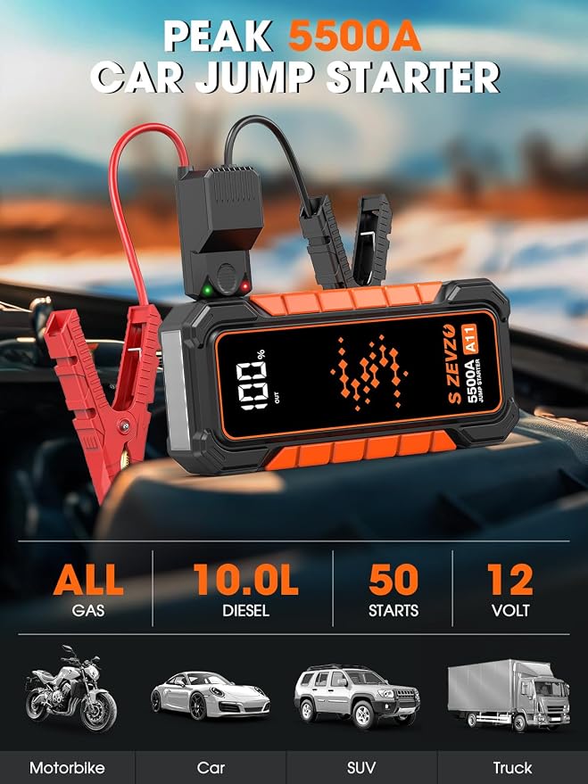 S ZEVZO A11 5500A Car Battery Jump Starter, 88.8Wh Battery Jumper Starter - Image 2