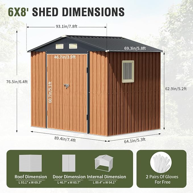 8x6 Ft Storage Shed, Large Outdoor Shed - Image 4