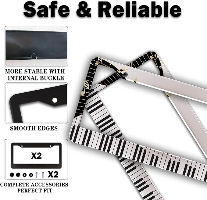 License Plate Bracket Black and White License Plate Frames Beautiful Piano Keys - Image 4