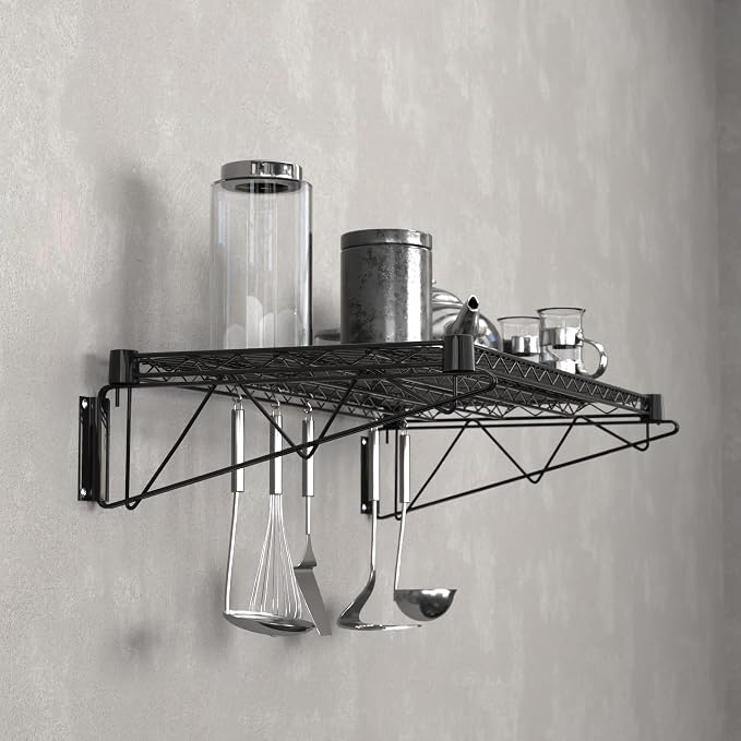 18" x 36" Black Epoxy Wire Wall Mount Shelf - Image 2