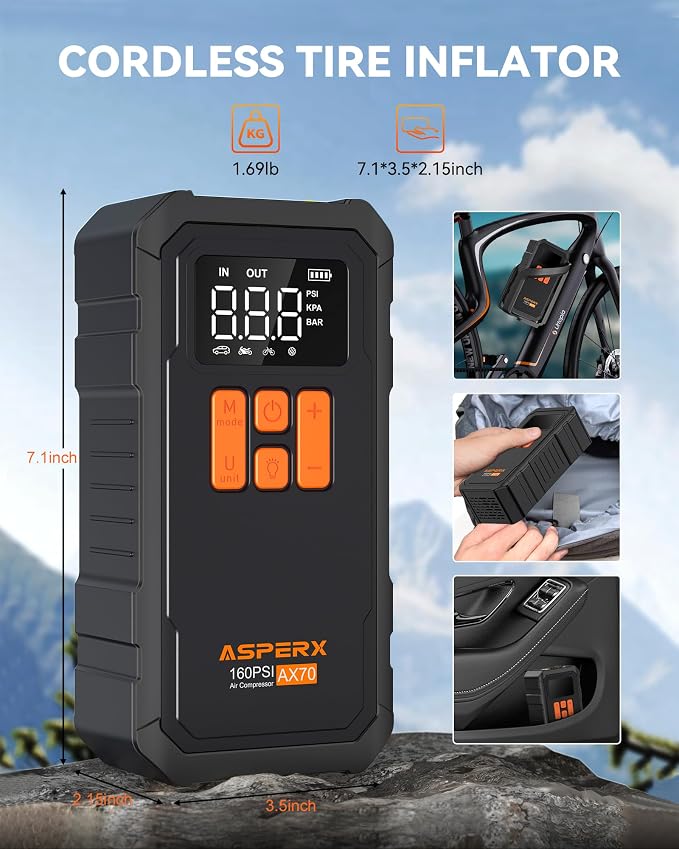 Tire Inflator Portable Air Compressor- 160PSI & 10000mAh Portable Air Pump - Image 7