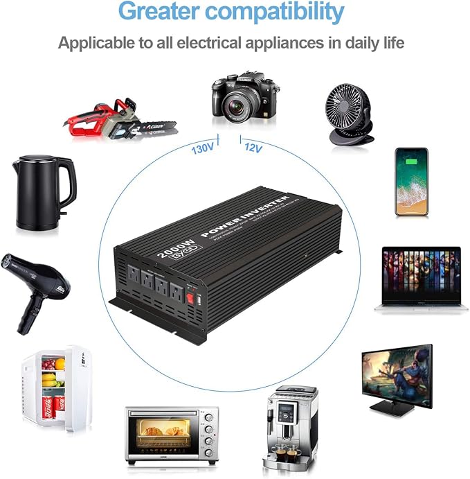 BYGD 2000W Power Inverter 12V DC to 110V AC Inverter Converter - Image 2