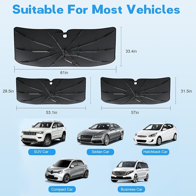 Windshield Sun Shade Umbrella, Portable Foldable, Spring Structure Wind Shield - Image 5