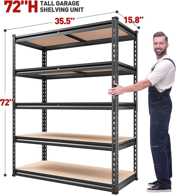 REIBII 2000LBS Garage Shelving Heavy Duty 72''H Storage Shelves 5 Tier Heavy - Image 3