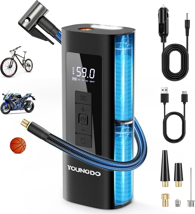 YOUNGDO Tire Inflator Portable Air Compressor, 150 PSI & 6000mAh, Tire Inflator by YOUNGDO