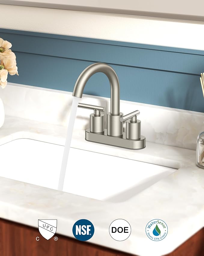 FORIOUS Brushed Nickel Bathroom Faucet 2 Hole, 4 Inch Centerset Bathroom Sink - Image 5