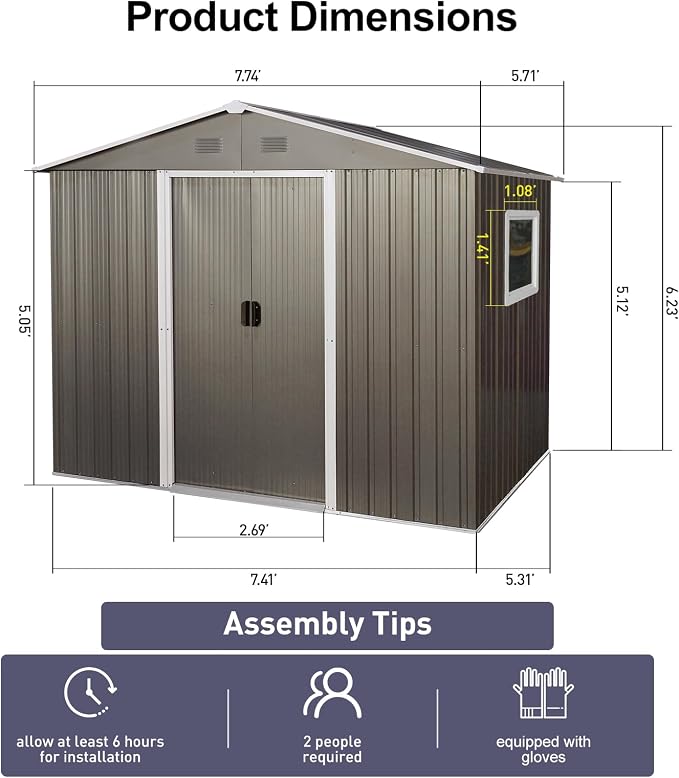 6x8 FT Outdoor Storage Shed, Metal Garden Shed - Image 5
