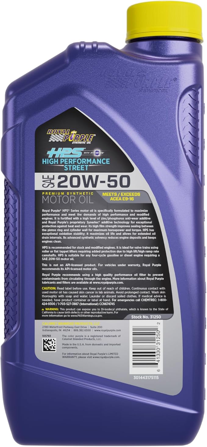 Royal Purple Motor Oil, HPS High Performance Street, High Zinc, 1 qt Bottle - Image 2