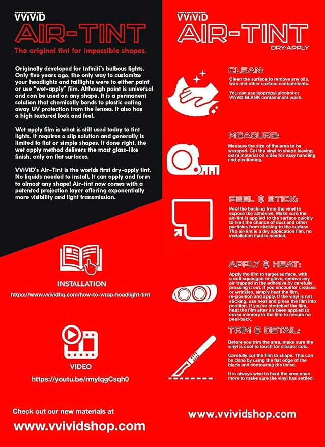 VViViD Smoke Black Adhesive Headlight Wrap Tinting Vinyl 16 Inch x 48 Inch Roll - Image 7