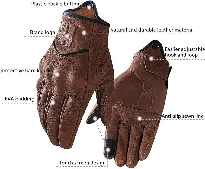 Harssidanzar Leather Motorcycle Gloves - Image 3