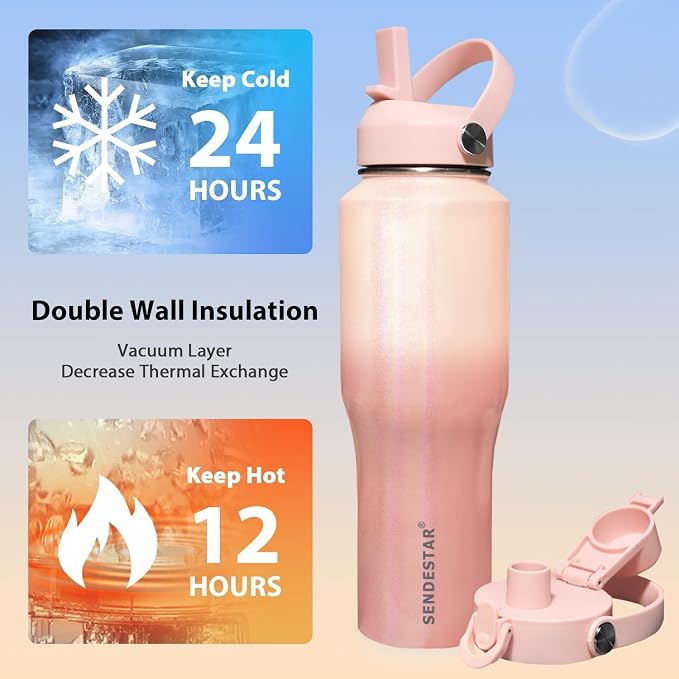 SENDESTAR 32oz Water Bottle Wide Mouth Stainless Steel Vacuum Insulated Double - Image 2