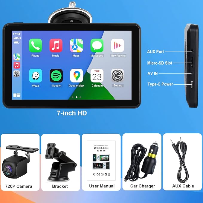 Compatible Wireless Apple CarPlay Android Auto Car Screen, 720P Back Camera 7″ - Image 7