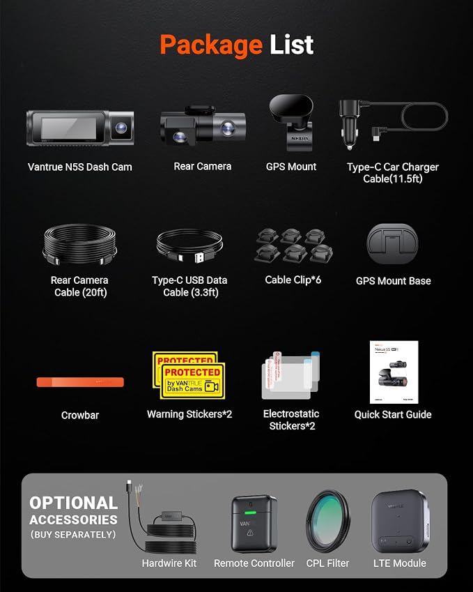 Vantrue N5S 4 Channel 360 Degree WiFi Dash Cam, STARVIS 2, IR Night Vision - Image 9