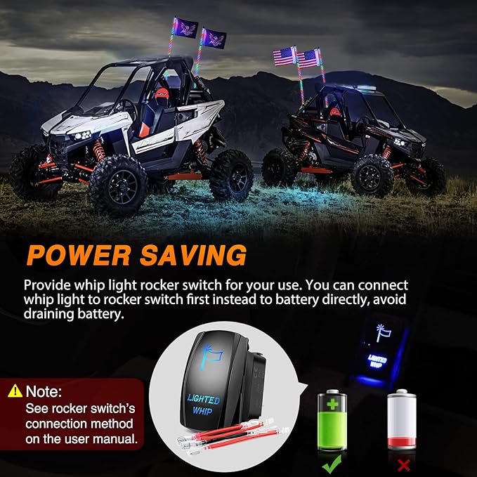 Nilight 2PCS 4FT RGB LED Whip Lights, Remote App Control w/DIY Chasing Patterns - Image 6