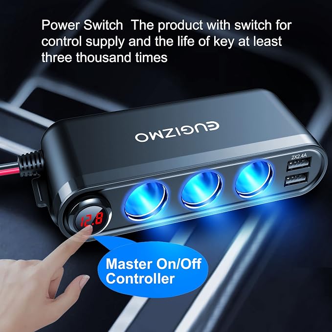 12V Cigarette Lighter Socket Splitter, 200W 3 Socket Multi Port Car Cigarette - Image 4