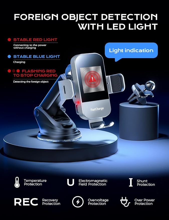 CHGeek Wireless Car Charger, 15W Fast Charging Auto Clamping Car Charger Phone - Image 9